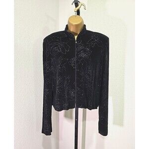 Whimsigoth Y2K Dark Romance Dressy Black Sparkle Floral Zip Jacket Womens Sz 12